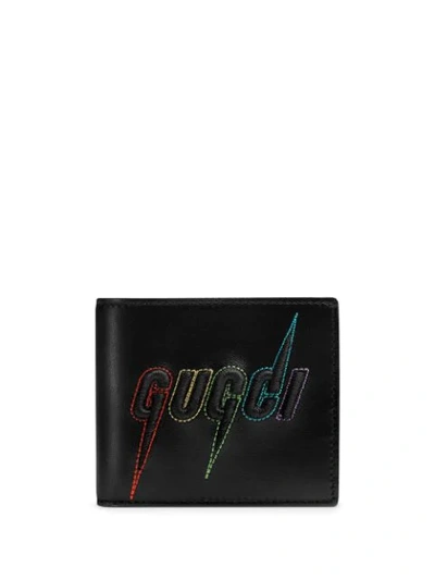 Gucci Blade Embroidered Wallet In Black Leather