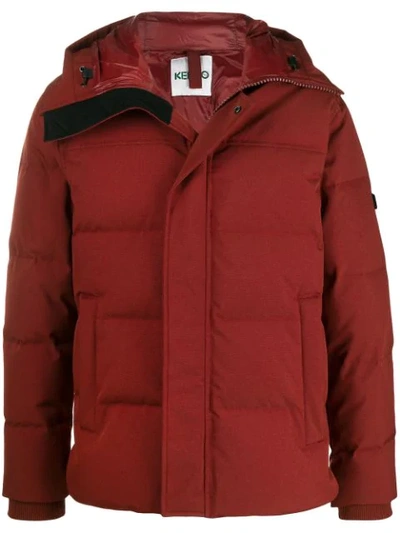 Kenzo Hooded Logo Patch Padded Jacket In Red