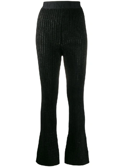 Moncler Metallic Threading Knitted Trousers In Black