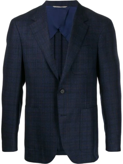 Canali Checked Single-breasted Blazer In Blue