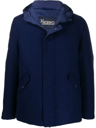 Herno Quilted Panel Hooded Jacket In Blue