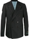 GUCCI PINSTRIPE DOUBLE-BREASTED EXPOSED STITCHING BLAZER