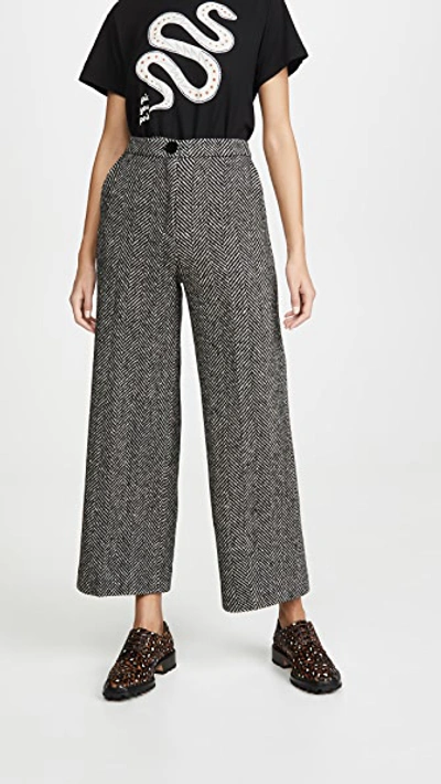 Alexa Chung Cropped Herringbone Trousers In Black