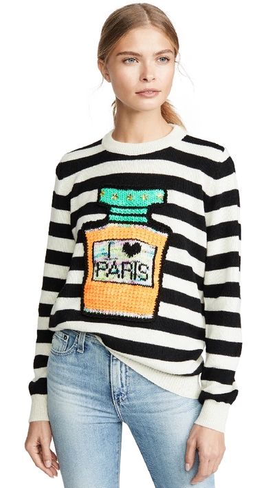 Michaela Buerger I Love Paris Striped Sweater In White/black Multi