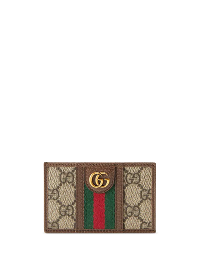 Gucci Ophidia Webbing-trimmed Leather And Monogrammed Coated-canvas Cardholder In Multicolour