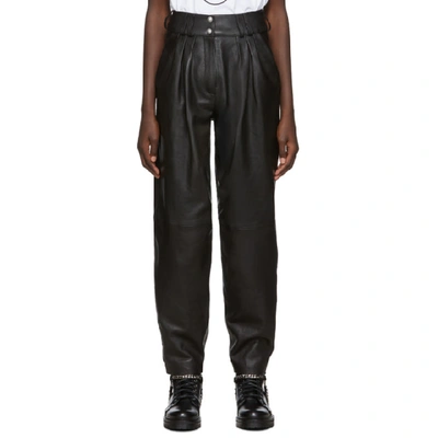 Balmain High-waisted Leather Tapered Pants In Black