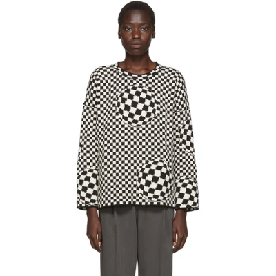 Off-white Checked Intarsia Knit Jumper In Black