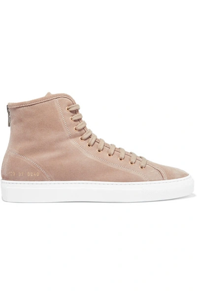 Common Projects Tournament Shearling-lined Suede High-top Sneakers In Beige