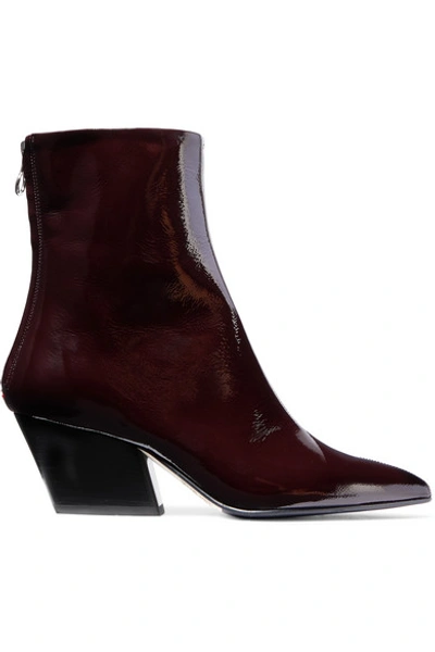 Aeyde Dahlia Crinkled Patent-leather Ankle Boots In Burgundy