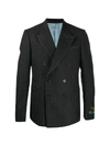 GUCCI PINSTRIPE DOUBLE-BREASTED EXPOSED STITCHING BLAZER,595423ZACET14574183