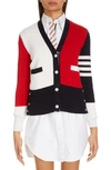 THOM BROWNE 4-BAR COLORBLOCK WOOL CARDIGAN,FKC207F-00014