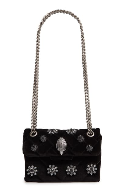 Kurt Geiger Mini Kensington Embellished Velvet Crossbody Bag In Black ...