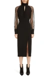 BALMAIN SWISS DOT & CREPE LONG SLEEVE MIDI DRESS,SF06889X279