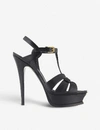 SAINT LAURENT SAINT LAURENT WOMEN'S BLACK TRIBUTE 105 PATENT-LEATHER HEELED SANDALS,97856474