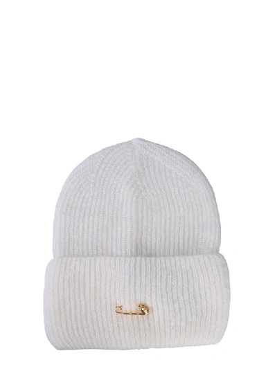 Versace Safety-pin Ribbed Beanie In White