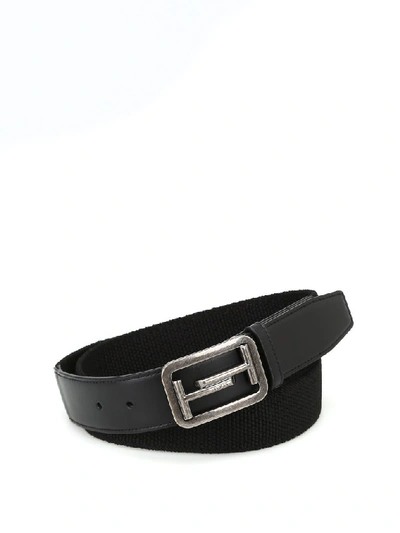 Tod's Leather And Elasticated Fabric Belt In Black