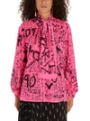 BALENCIAGA BALENCIAGA GRAFFITI PRINTED PUSSY BOW BLOUSE