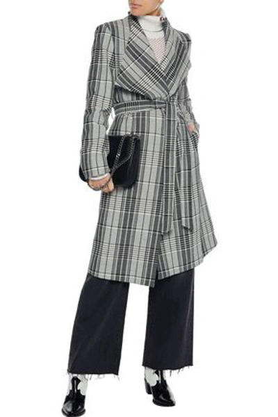 Alice And Olivia Ginny Belted Checked Woven Coat In Black