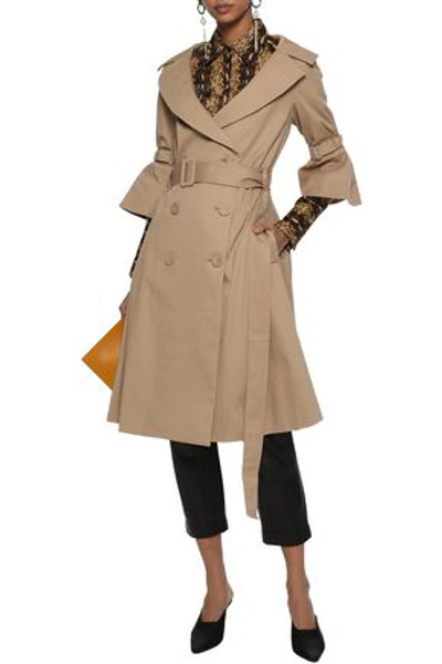 Alice And Olivia Carver Belted Pleated Cotton-blend Twill Trench Coat In Sand