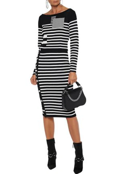 Altuzarra Temio Button-detailed Striped Stretch-knit Pencil Skirt In Black