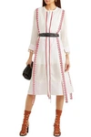 ALTUZARRA GRENELLE BRODERIE ANGLAISE-TRIMMED SWISS-DOT COTTON AND CHIFFON MIDI DRESS,3074457345620844152