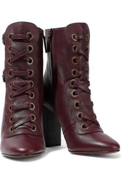 Chloé Woman Orson Buckled Leather Ankle Boots Burgundy