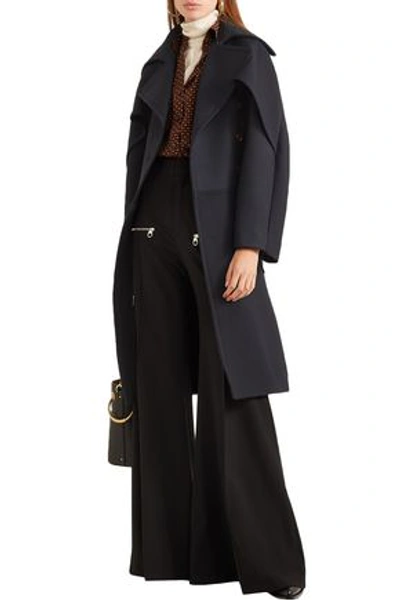 Chloé Woman Double-breasted Wool And Silk-blend Twill Coat Midnight Blue In Black