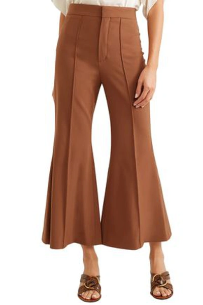 Chloé Cropped Stretch-wool Flared Trousers In Light Brown
