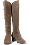 CHLOÉ CHLOÉ WOMAN ORLANDO BUTTON-EMBELLISHED SUEDE KNEE BOOTS MUSHROOM,3074457345620664864