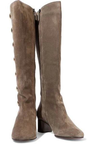 Chloé Woman Orlando Button-embellished Suede Knee Boots Mushroom