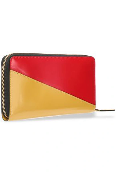 Marni Two-tone Patent-leather Continental Wallet In Mustard