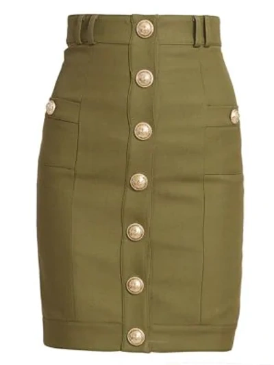 Balmain Button Front Pencil Skirt In Khaki