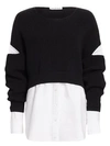 Alexander Wang T Mixed-media Cotton Poplin Ribbed Top In Black White