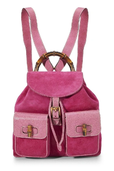 Pre-owned Gucci Pink Suede Bamboo Backpack Large