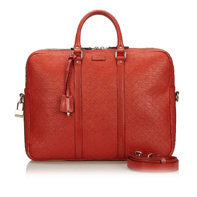 Pre-owned Gucci Diamante Leather Briefcase In Red