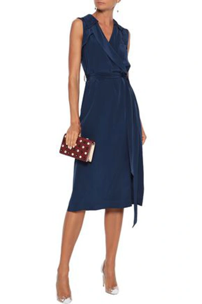 Diane Von Furstenberg Woman Augusta Silk Crepe De Chine Midi Wrap Dress Navy ModeSens