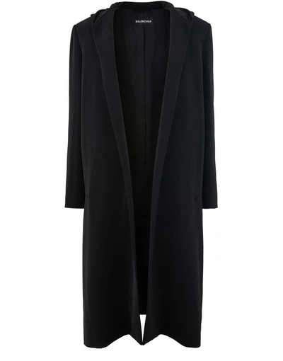 Balenciaga Hooded Coat In Black