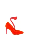 Off-white Furry Zip Tie Neon Shearling Pumps In Arancio