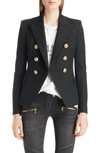 Balmain Double Breasted Wool Blazer In Noir/gold