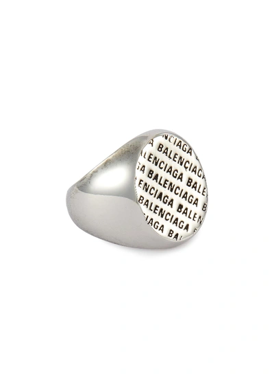 Balenciaga 'precious' Logo Engraved Metal Ring In Metallic