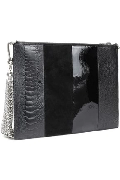 Alexander Wang Woman Paneled Suede, Snake-effect, Patent And Textured-leather Pouch Black