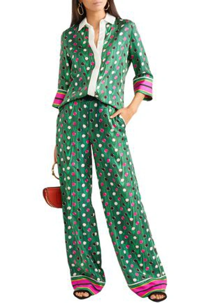 Mary Katrantzou Woman Macaw Polka-dot Silk-twill Wide-leg Pants Green