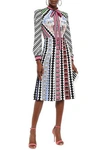 MARY KATRANTZOU MARY KATRANTZOU WOMAN PUSSY-BOW PLEATED PRINTED CREPE DE CHINE DRESS MULTICOLOR,3074457345620976797