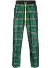 Amiri Cropped Checked Silk Drawstring Trousers In Green