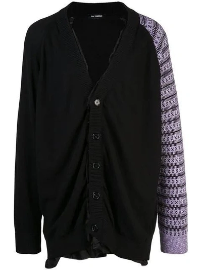 Raf Simons Purple Men's Cotton Cardigan With Contrast Sleeve In Black