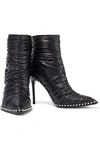 ALEXANDER WANG ERI STUDDED RUCHED LEATHER ANKLE BOOTS,3074457345621265484