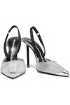 ALEXANDER WANG METALLIC LEATHER AND SATIN-TRIMMED MESH SLINGBACK PUMPS,3074457345621266181