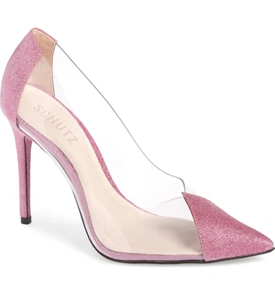 Schutz Cendi Transparent Pump In Pink Glitter