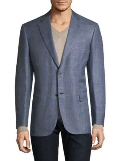 Brioni District Check Sportscoat In Light Blure Grey