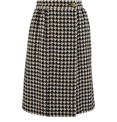 Gucci Wool Blend Houndstooth Midi Wrap Skirt In Black,white